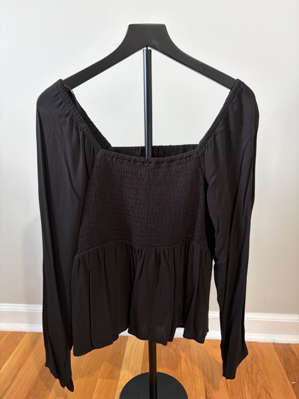 Old Navy Black Smocked Peasant Blouse